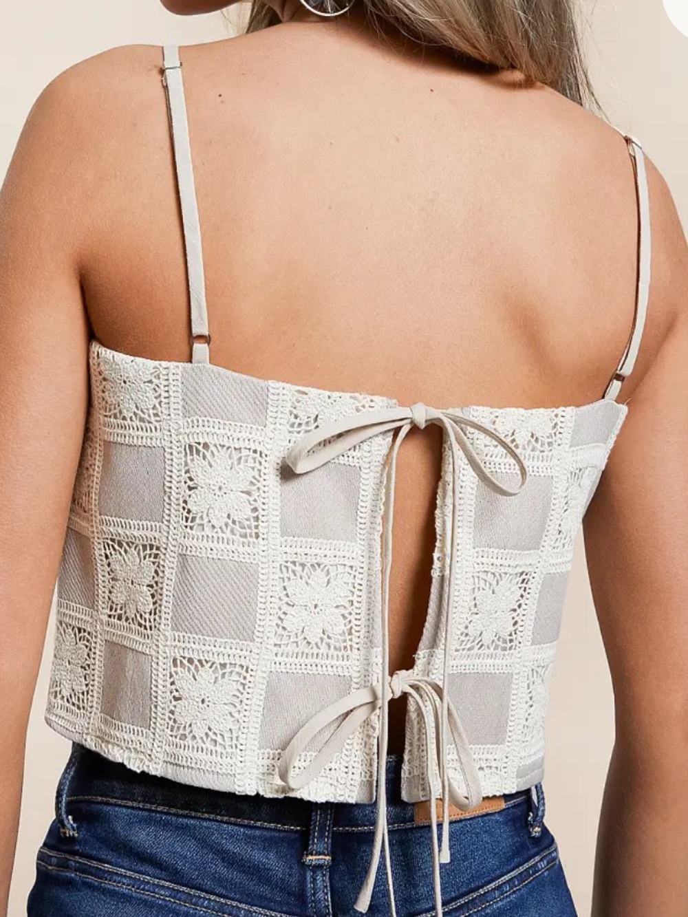 Emory Park Checker Floral Crochet Cropped Tank Top With Adjustable Straps Sz M - Picture 10 of 14